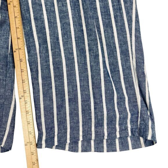 Ashley Stewart Wide Leg Capri Pants Blue Linen Baggy Nautical Beach Lagen Look - Picture 12 of 13